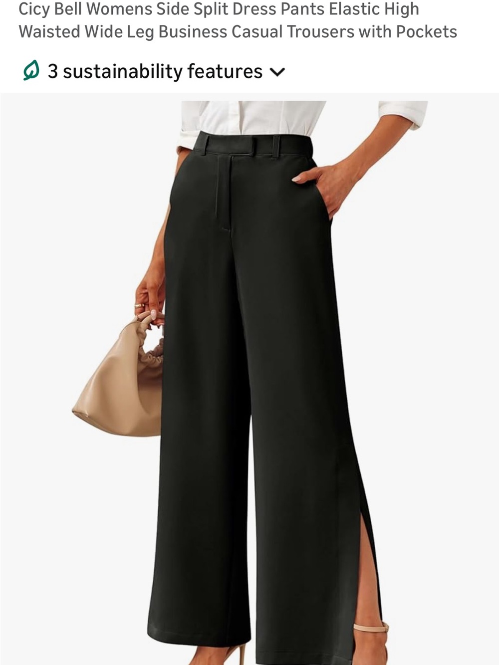 Women's High-Waist Wide Leg Side-Slit Dress Pants - Black